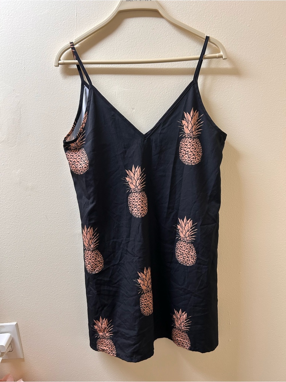 SHEIN Black Slip Dress with Pink Pineapple Print